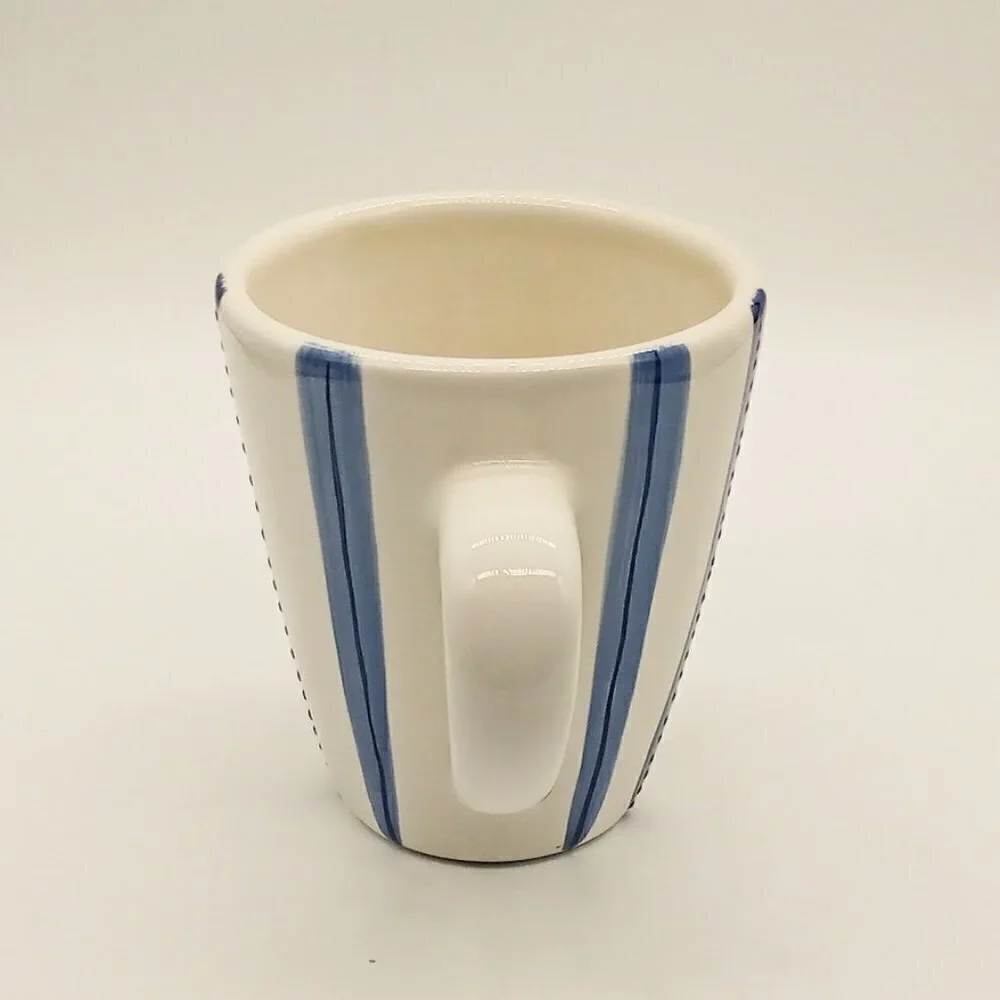 Pottery Barn Tiburon Blue Ivory Ceramic Mug